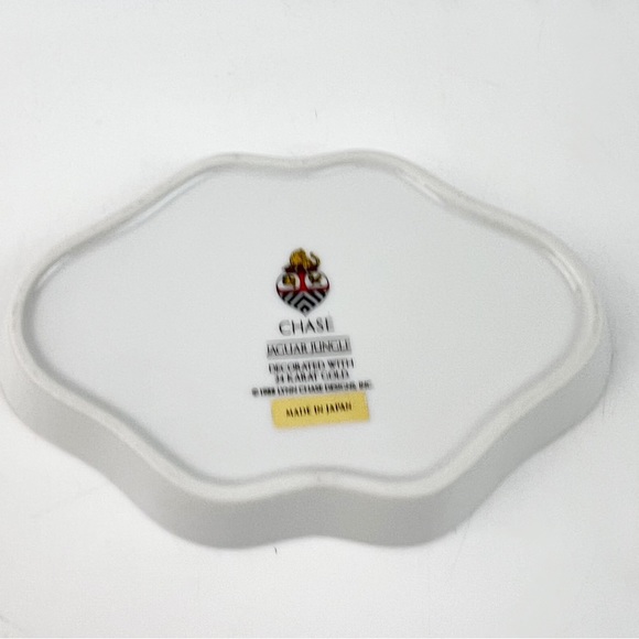 Lynn Chase 80's Safari Jaguar Jungle Exotic Bird Leaf Trinket Dish Black Gold - Picture 5 of 11